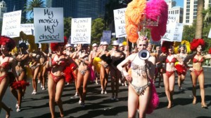 Vegas Showgirls, Caesars, protest, resort fees