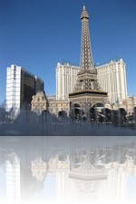 Bellagio Fountains Looking at the Paris Eiffel Tower