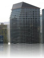The Las Vegas Strip from the Eiffel Tower looking at The Cosmopolitan